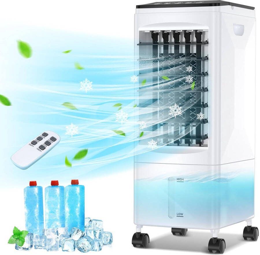 Draagbare Airconditioner Zonder Afvoerslang Incl. Afstandsbediening Airco met Ventilator Stand Luchtkoeler met Timer 3 Koelboxen Stille werking