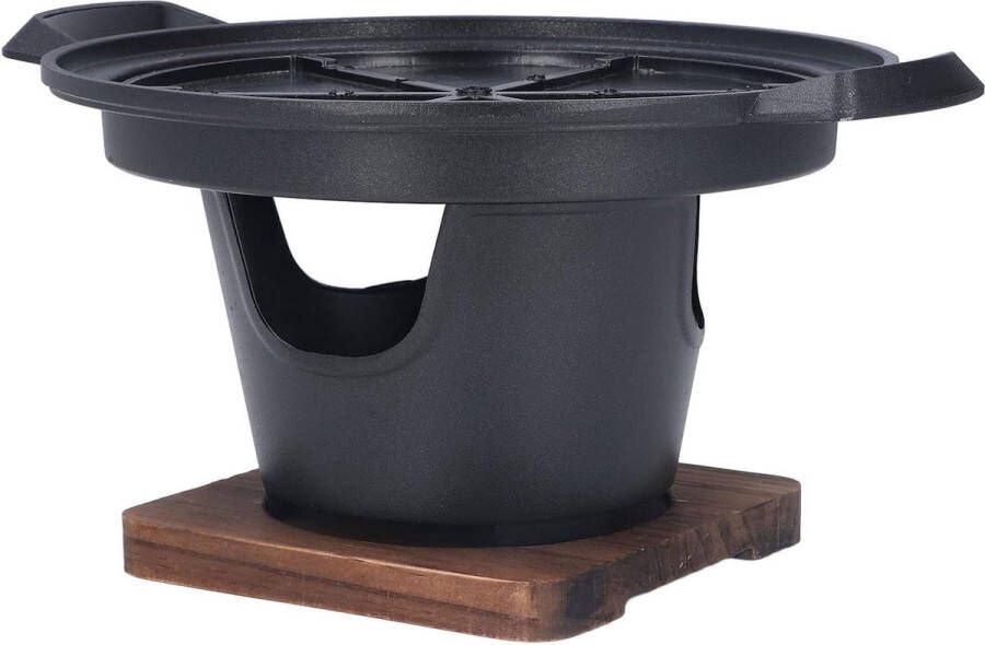 Draagbare Barbecue Kachel Koreaanse BBQ Grill voor Camping Picknick Thuis Verwijderbare Grillplaat Driehoekige Kachel Houten Basis Tafelblad Outdoor Koken