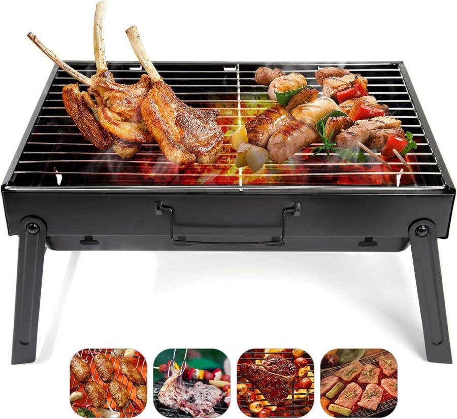 Draagbare BBQ Houtskool Draagbaar & Opvouwbaar Buitenkeuken Barbecue Grill Barbeque Roestvrij Staal 27x40x20cm