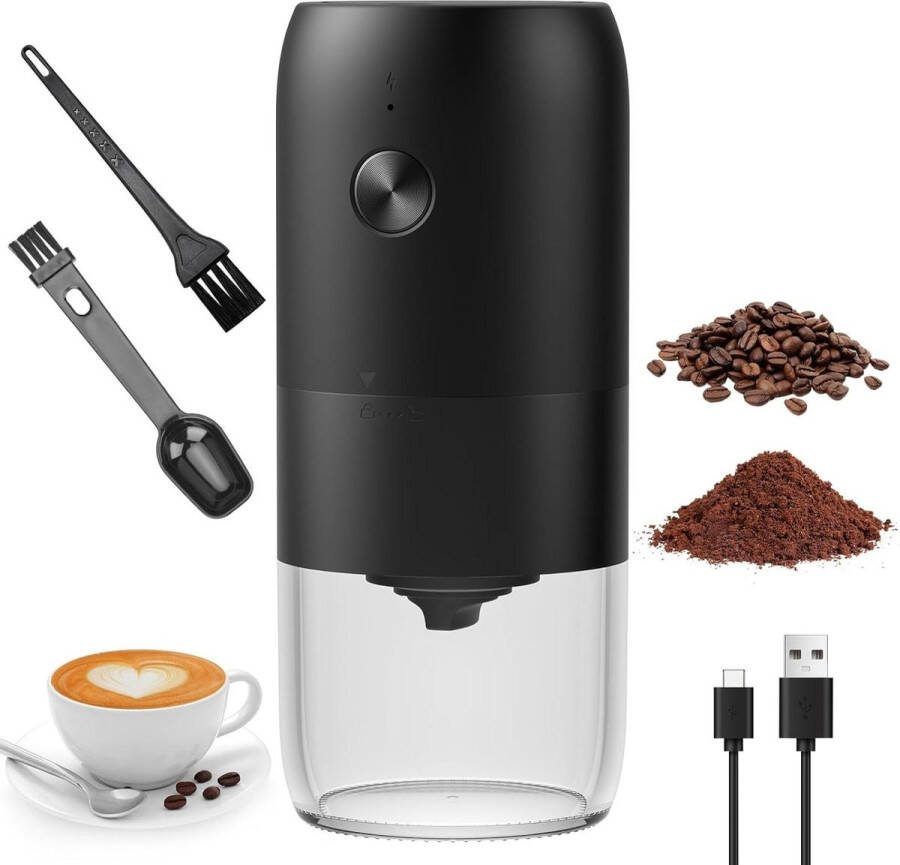 Draagbare elektrische koffiemolen met keramische maalschijf oplaadbaar en instelbare ruwheid capaciteit 30 g
