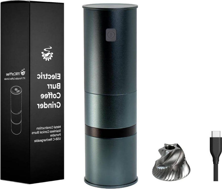 Draagbare elektrische koffiemolen USB-C oplaadbaar Roestvrijstalen conische braammolen Aluminium behuizing met reinigingsborstel Compact en handig Koffiebonen malen