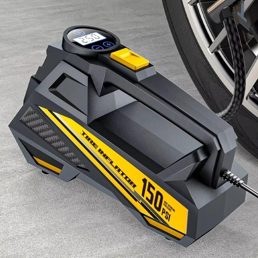 Draagbare Elektrische Luchtpomp Auto Compressor Multifunctioneel 12V 150Psi Band Bandenpomp Pomp Motorfiets Bal Luchtbed Luchtcompressor Kabellengte 3m Digitaal Display Compact Met Accessoires Led Met Verlichting