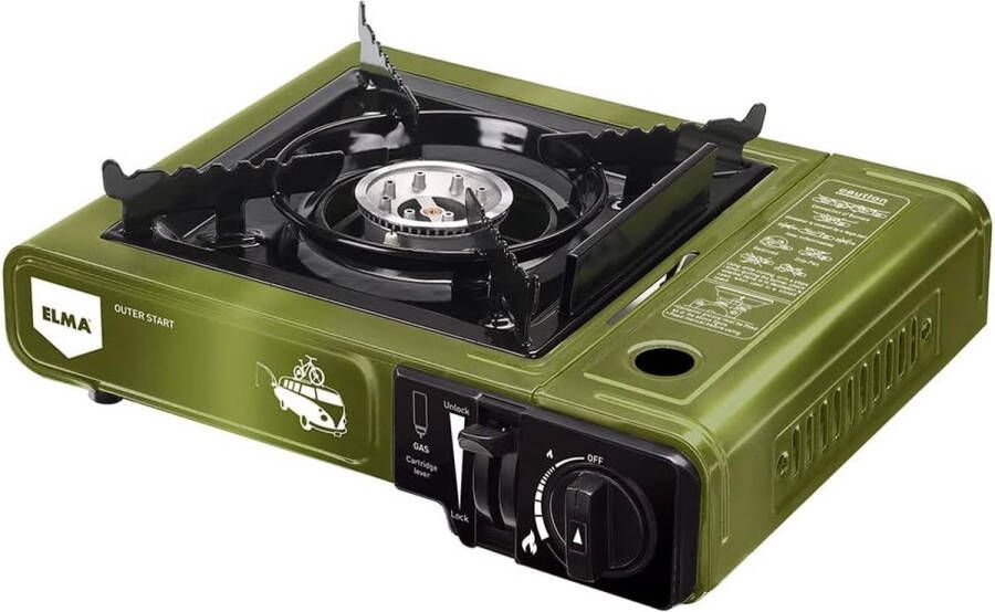 Draagbare gasfornuis Outer Start 23 kW vlamregelaar incl. draagbare koffer kleur groen