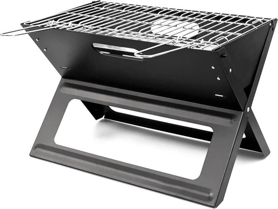 Draagbare houtskool BBQ praktisch met rooster en kolenschaal 305x30x455 cm zwart