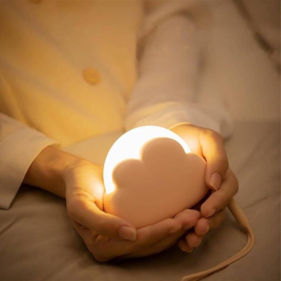 Draagbare LED Nachtlampje Lief Wolk Mini Tafel Lamp Oplaadbare Kinder Nachtlamp voor Slaapkamer Roze [met USB kabel] [met Polsbandje]