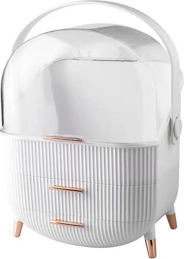 One Stop Shop draagbare make-up organizer opbergbox voor cosmetica Beautycase Sierraden opbergdoos Stofdichte deksel beauty-organizer met 2 laden en draaggreep Wit