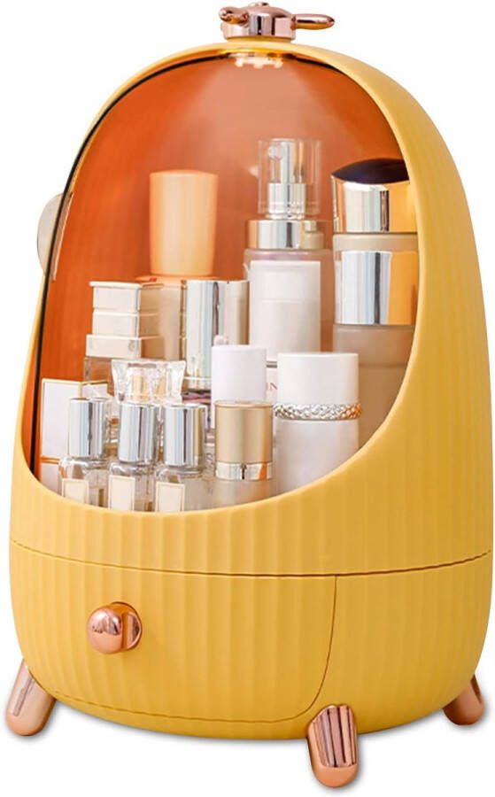 Draagbare make-uporganizers; opbergbox voor cosmetica; met LED-licht; met stofdichte hoes; organizer met winkel en lade M geel