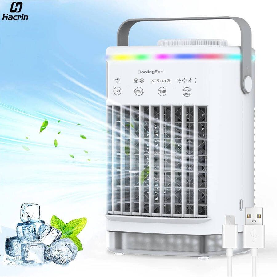 Draagbare Mini Luchtkoeler – USB Airconditioner Fan met 700ml IJswater Reservoir en Luchtbevochtiger Ideaal voor Slaapkamer