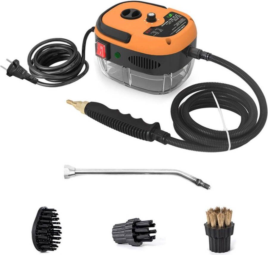 Draagbare Stoomreiniger 2500W Hoge Temperatuur Onder Stoom Reinigingsmachine met Borstelkoppen voor Keuken Meubels Badkamer Auto Oranje Reinigingsmachine