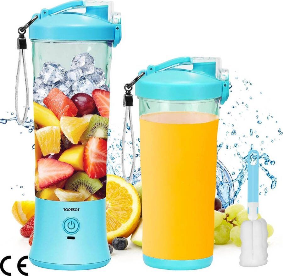 Draagbare USB-Oplaadbare Blender Krachtige Smoothie Maker met 6 Ultrascherpe Messen Ideaal voor Shakes Smoothies en Meer Geschikt voor Reizen Kantoor en Sport Blauw