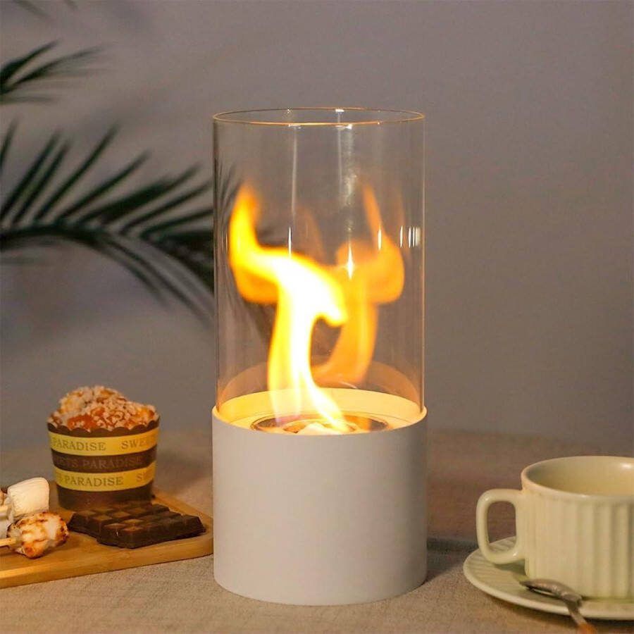 Draagbare vuurschaal op tafel met cilindrisch glas 5 inch D Tafelblad open haard Bio-ethanol brander Binnen Buiten Patio Evenementen Tafelhaard