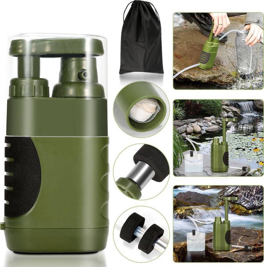 Draagbare waterfilter Waterzuiveringspomp met vervangbare koolstof 0 01 micron waterfilter Outdoor Water Filter 4 filterstadia draagbare outdoor nood-en overlevingsuitrusting kamperen wandelen backpacken