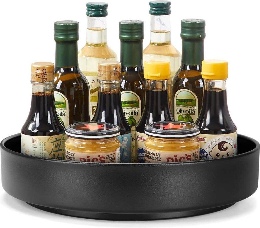 Draaibaar draaiplateau kruidenrek organizer kruidenrek draaiplateau keuken voor specerijen kruidenflessen olie ingrediënten glazen koken dienblad rond 27 cm