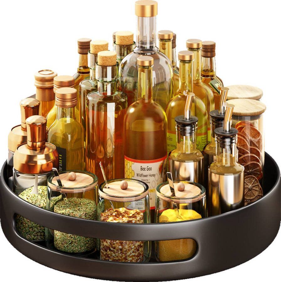 Draaibare kruidenrek organizer caddy roterende kruidenopslag voor kast en keuken kruiden- en specerijenpot kruidenrek voor op het aanrecht (kruidenflessen niet inbegrepen) (zwart) Draaiplateau 30 cm Keuken organizer Roteerbaar Zwar
