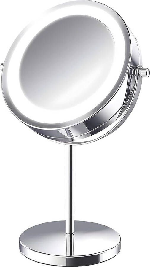 Draaibare make-upspiegel met ledverlichting cosmeticaspiegel voor thuis en onderweg voor make-up en scheren staande spiegel (ROND)