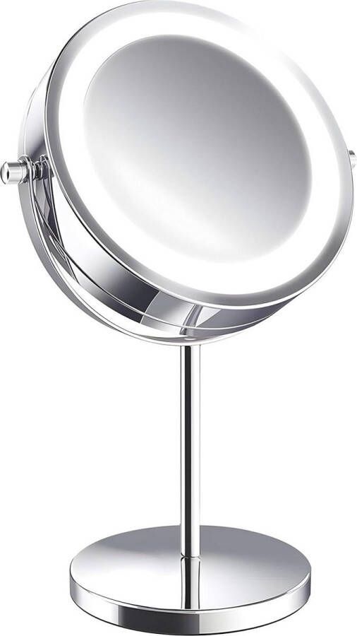 Draaibare make-upspiegel met ledverlichting en vergroting cosmeticaspiegel voor make-up en scheren staande spiegel voor thuis en onderweg