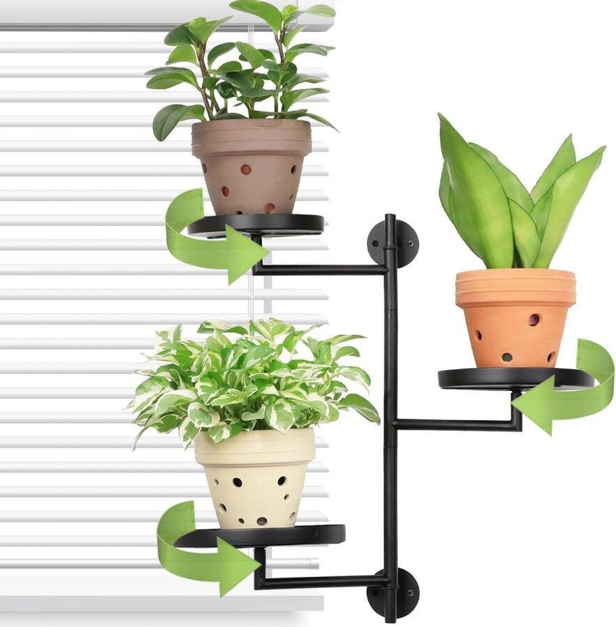 Draaibare metalen plantenrek 3 etages zwart bloemenstandaard plantenrek bloemenrek bloementrap wandrek decoratie voor kamerhoek woonkamer balkon terras