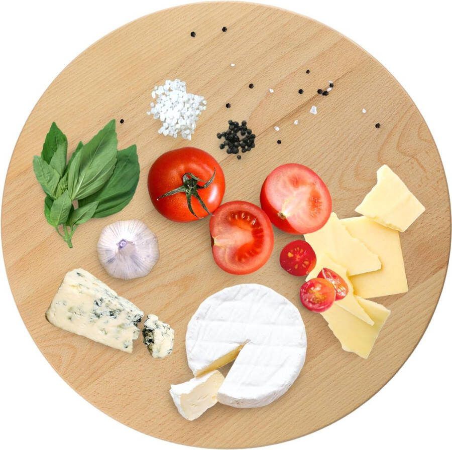Draaibare serveerplaat draaiplateau van natuurlijk hout antibacteriële draaiplaat mesvriendelijk serveerbord snackbord om te serveren (diameter 25 cm)