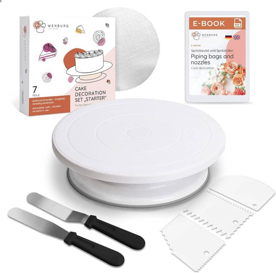 Draaibare taartplaat taartdecoratieset bakaccessoires voor taarten taartdraaiplateaus hoekpallets deegschraper taartdraaischijf banketbakkersaccessoires (set starter)