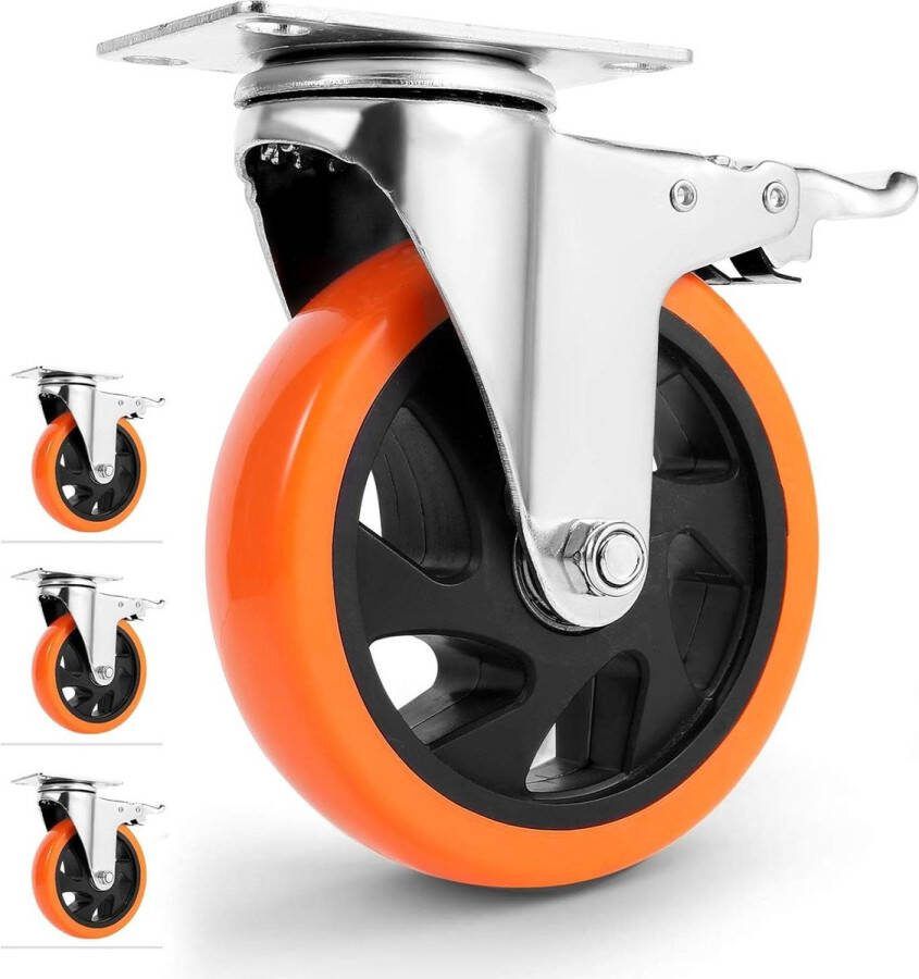 Draaibare-zwenkwielen Heavy Duty 1500lbs Premium polyurethaan-geen geluidswielen Meubels Winkelwagentjes Set van 4 (inclusief bouten sleutel)