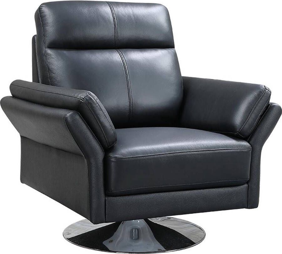 Draaifauteuil LICEU in buffelleer Zwart L 92 cm x H 94 cm x D 88 cm