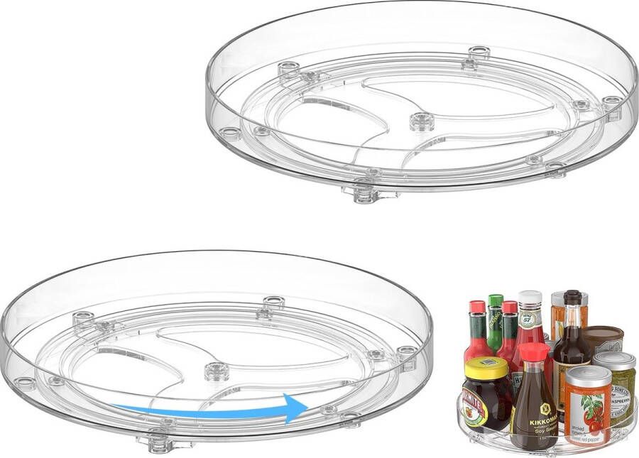 Draaiplateau 2 stuks koelkastorganizer 360 graden draaibaar kruidenrek 23 cm keukendraaiplateau organizer kunststof draaiplateau rond voor specerijen flessen cosmetica