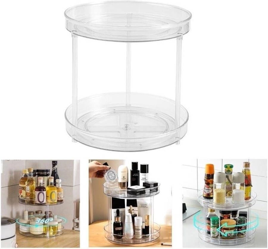 Draaiplateau koelkast organizer draaitafel organizer 27 cm 2-etages keuken kruidenrek draaiplateau en draaibare organizer van BPA-vrij kunststof voor specerijen en bakingrediënten