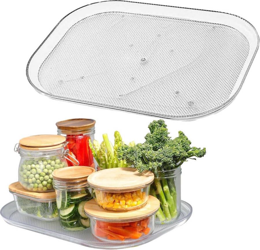 Draaiplateau koelkast transparant 40 x 30 cm koelkast draaiplateau organizer rechthoekig keukenorganizer draaibaar kruidenrek draaibaar voor koelkast