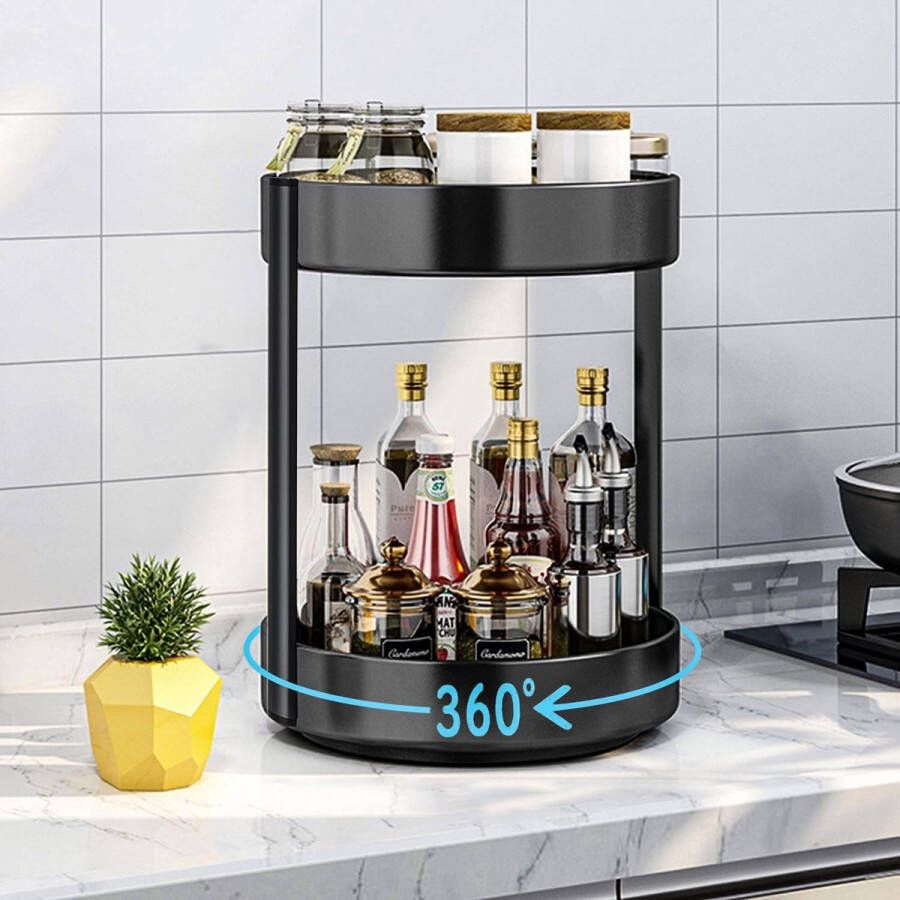 Draaiplateau kruidenrek draaibaar 2 etages draaiplateau organizer 360 graden draaibaar organizer voor keuken eetkamer kast tafel werkblad staal metaal 30 cm zwart