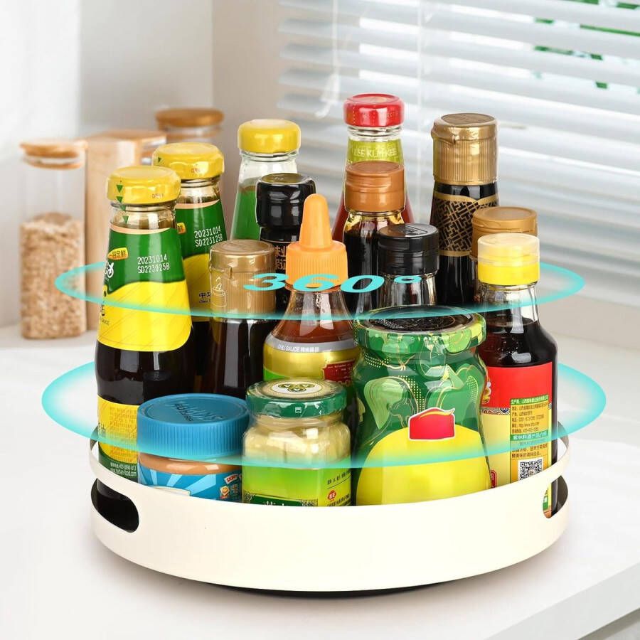 Draaiplateau organizer 360 graden metaal staal koelkast draaibaar dienblad rond kruidenrek draaibaar voor keuken eetkamer kast werkblad (wit 25 cm)
