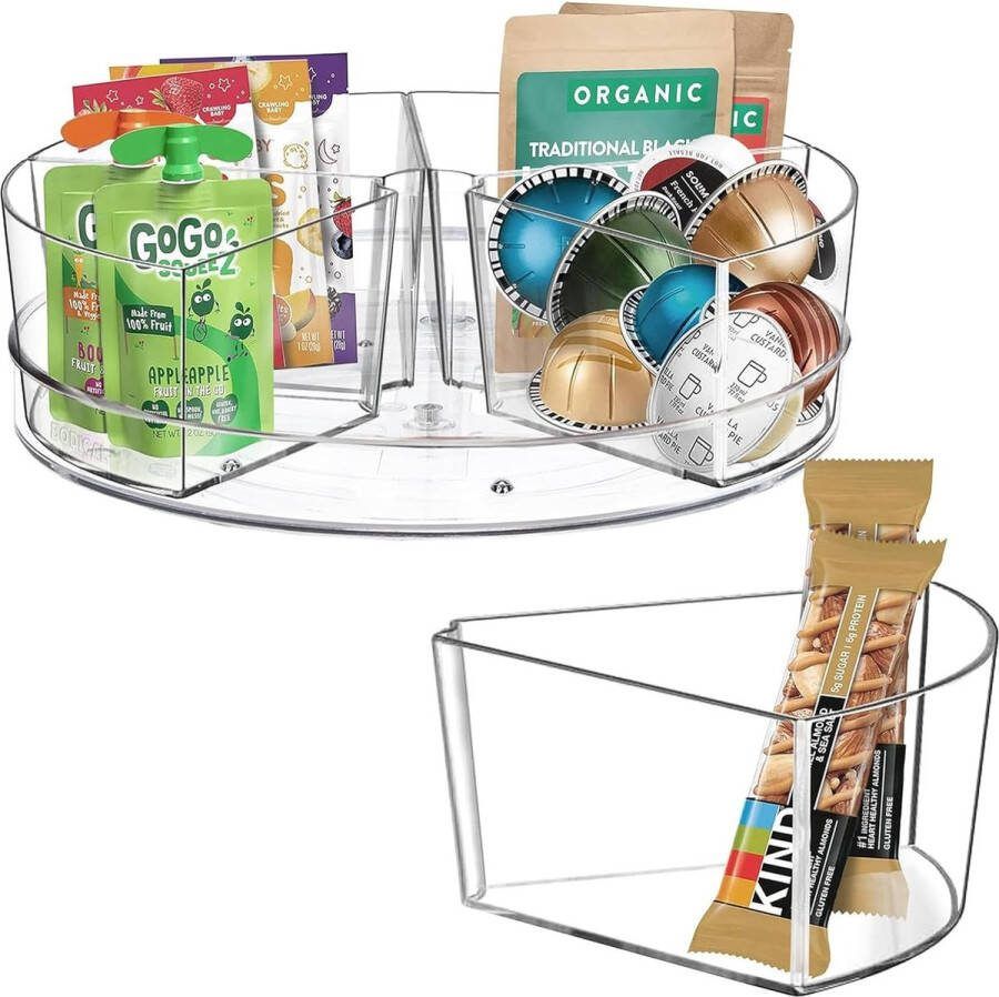 Draaitafel met 5 verwijderbare opbergcontainers snack-medicijnkast-organizer doorzichtige plastic containers voor keukenvoorraad en opslag