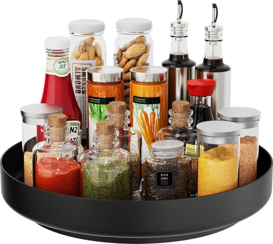 Draaitafel Organizer 13 Roterend Metaal Kruidenrek Lazy Susan voor Kast Pantry Keuken Aanrecht Badkamer Koelkast Tafelopslag Zwart