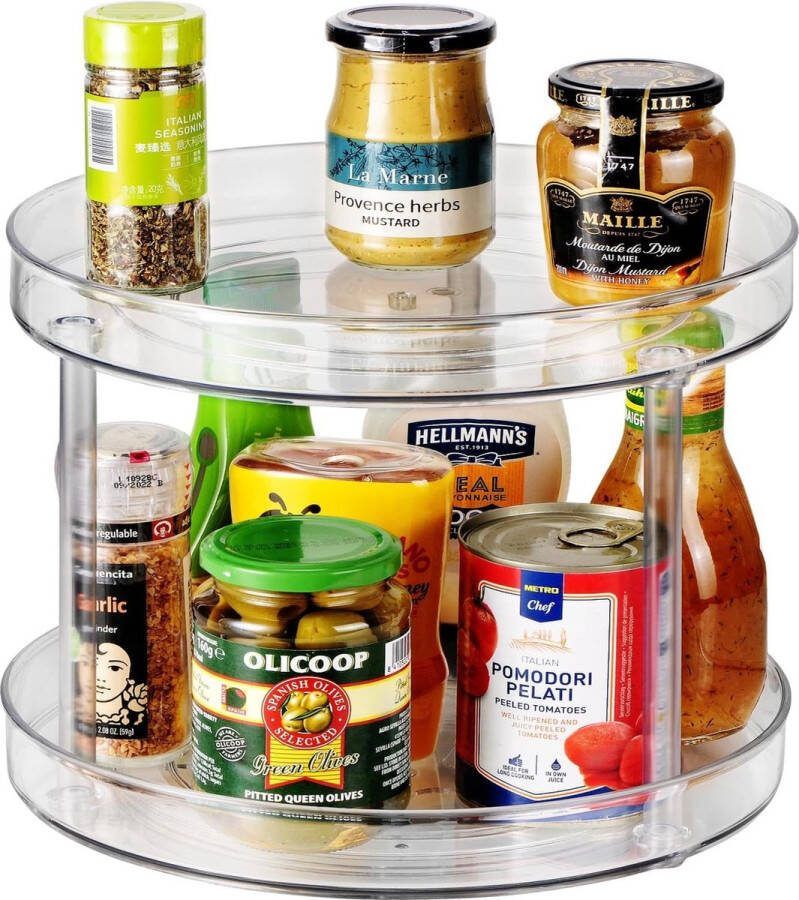 Draaitafel Organizer Lazy Susan Draaitafel Koelkast Organizer Tweelaags Kruidenrek Draaibaar voor de Keukenkast Koelkast 25cm