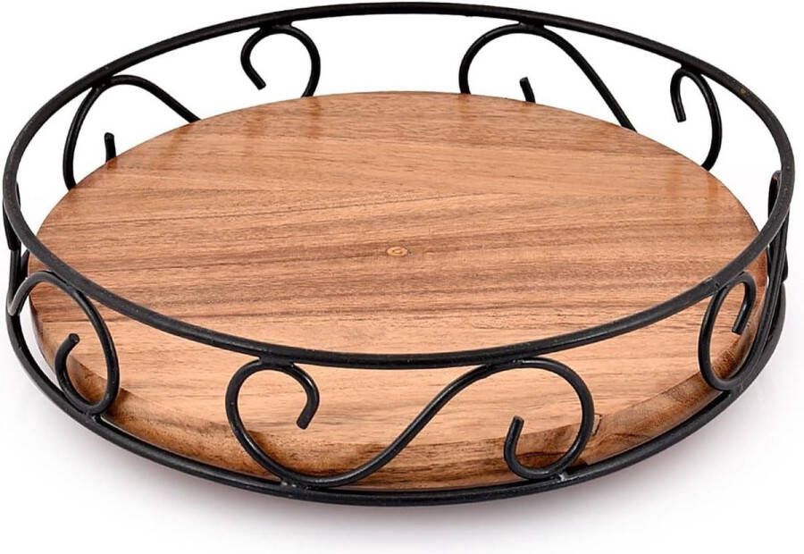 Draaitafel van ijzer en acaciahout Lazy Susan Spinning Kruidenrek Organizer Keuken Bijkeuken Eettafel 2286 cm x 2286 cm x 635 cm