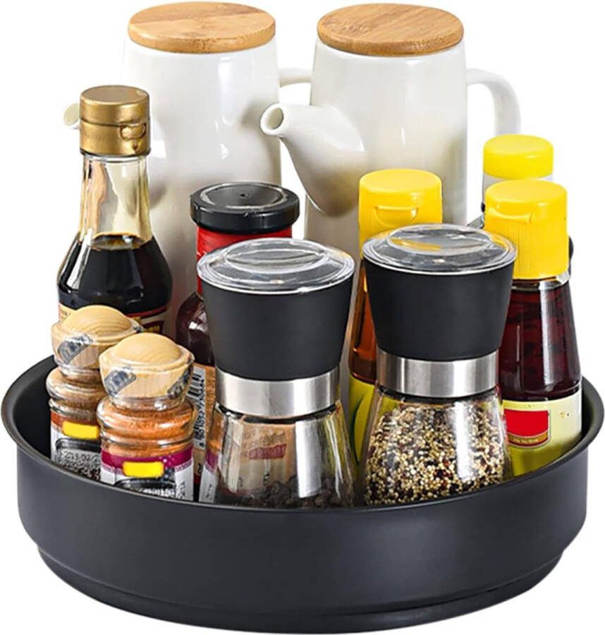 Draaitafelorganizer van roestvrij staal draaitafelkeuken kruidenorganizer kruidenrek draaibaar voor specerijen fruit en cosmetica (25 x 4 5 cm zwart)