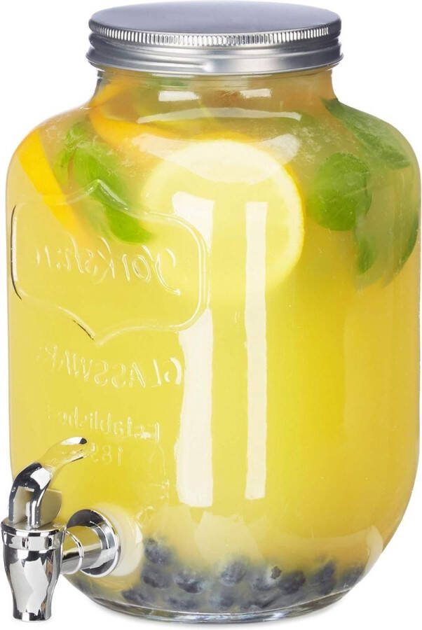 Drankdispenser 35 l met tapkraan van glas voor tuinfeestjes Retro waterdispenser limonadetap transparant
