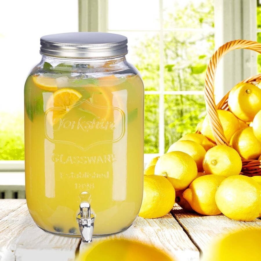 Drankdispenser 8 liter tapkraan van glas waterdispener voor tuinfeestjes vintage limonadetap transparant