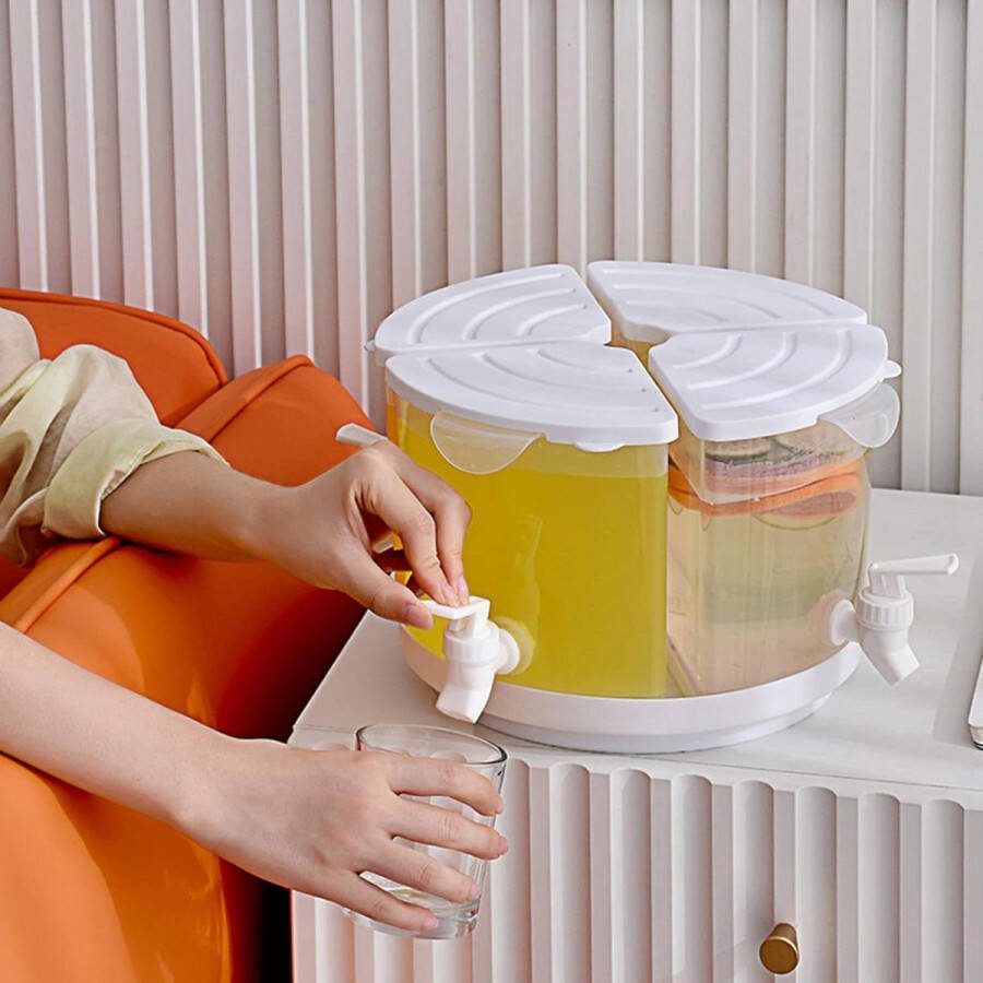 Drankdispenser met Kraan 360 Graden Draaibaar 55 Liter Voor Feestjes 4 Compartimenten Verwijderbare Plastic Sapdispenser Koelkast Ijs Vruchtensap Limonadecontainer Wit