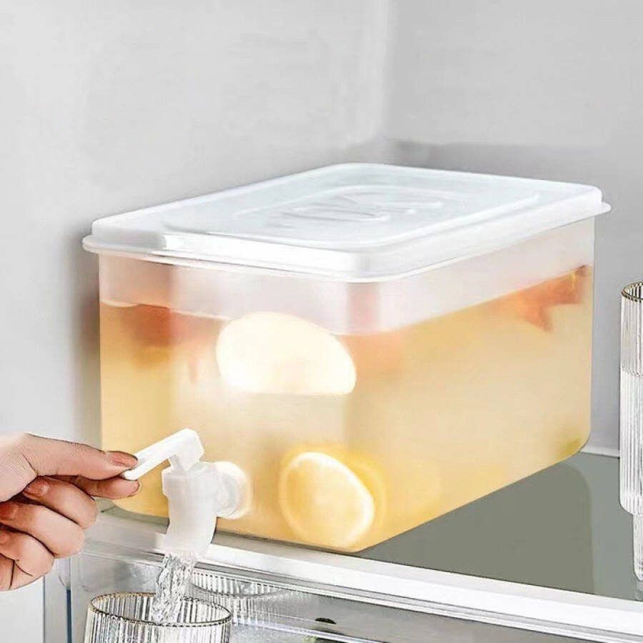 Drankdispenser met kraan koelkastwaterdispenser plastic waterdispenser met deksel transparant voor feesten bruiloften restaurant (5L)