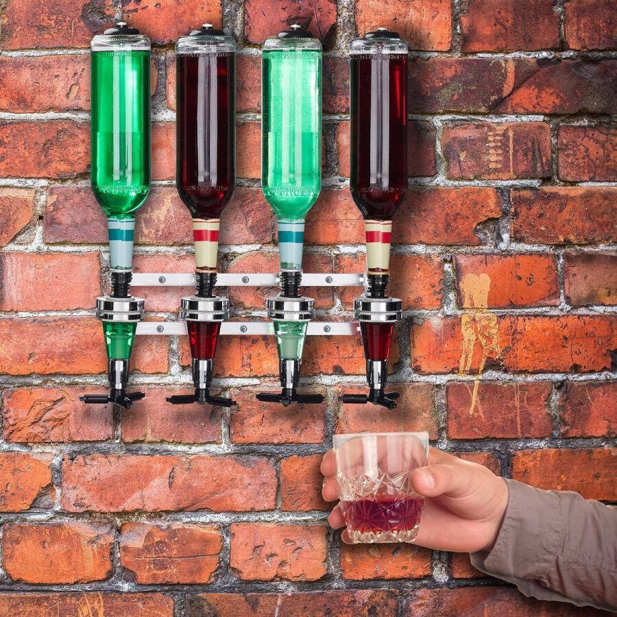 Drankdispenser muur HxBxD: ca. 36 x 35 5 x 11 cm voor 4 flessen voor likeur limonade bar butler zilver
