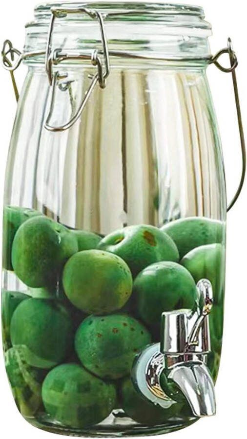 Drankdispenser tapkraan roestvrijstalen handgreep 15 l inmaakpotten deksel fermenteerglas keuken opslag fruitlikeur augurken ingelegger waterdispenser glas (1500 ml rond) Grote capaciteit