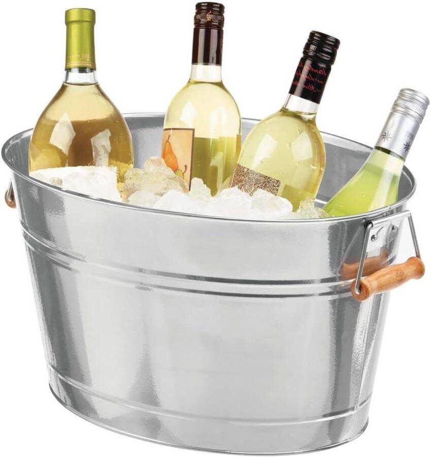 Drankkoeler ijsemmer champagnekoeler metaal houten handvatten wijn bier mousserende frisdrank pc chroom Ljsemmer