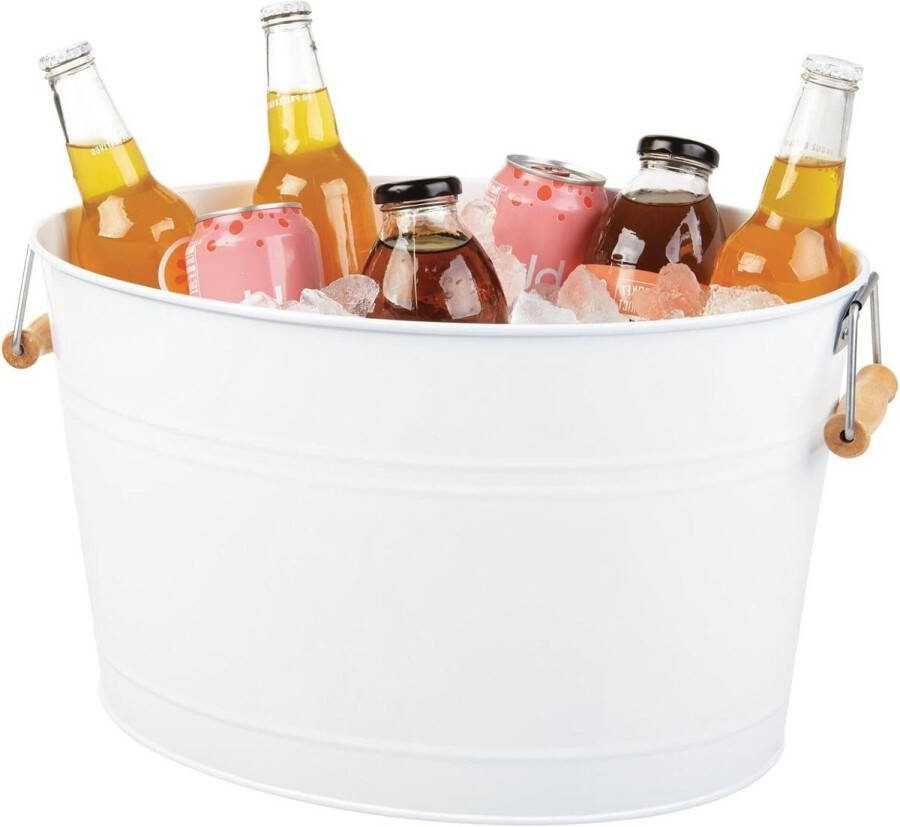 Drankkoeler ijsemmer champagnekoeler wit metaal houten handvatten wijn bier mousserende wijn frisdrank Ice Bucket