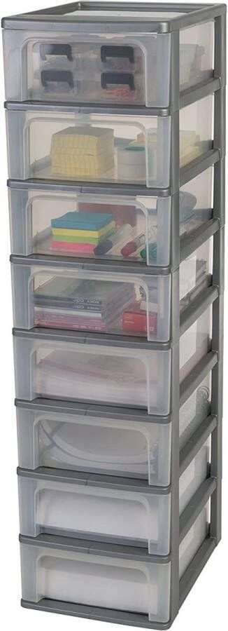 Drawer Cabinet Drawer Container 8 Drawers with 7 Litres A4 Format Transparent Drawers Office Living Room Organiser Chest OCH-2008 Grey