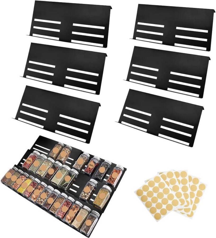 Drawer Spice Rack Insert Black Aluminium Spice Organiser Adjustable Width 32-62 cm Length 14-44 cm Spice Racks for Various Drawers