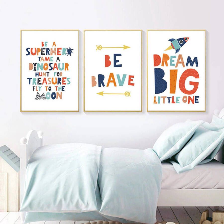 Dream Big Be Brave | A4 Formaat | 3 Stuks | Kinderkamer Decoratie Jongens | Jongens Kamer Decoratie | Posters | Wanddecoratie | Kinder Posters