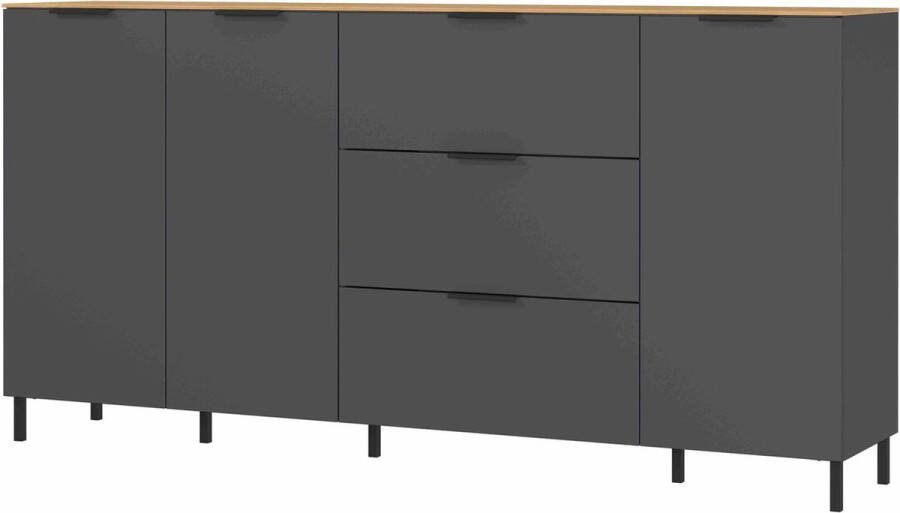 Dressoir Amalfi Eiken Grafiet Breedte 192 cm Hoogte 98 cm Diepte 40 cm Met lades Met planken Met openslaande deuren