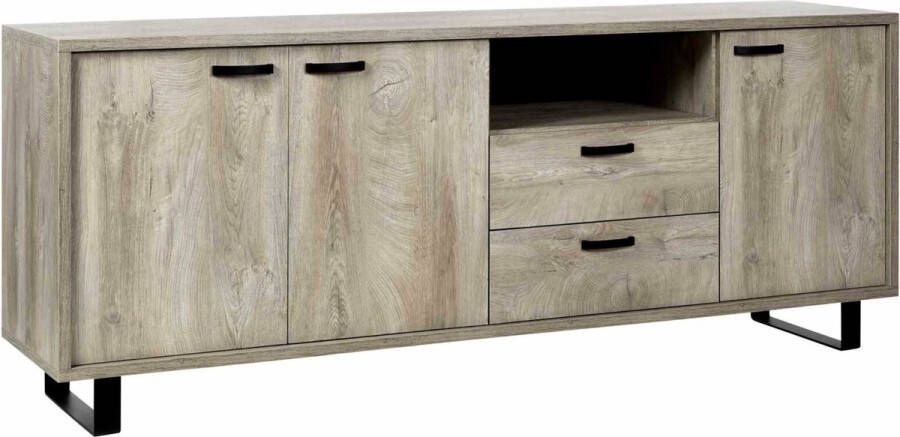 Dressoir Bolivia Eiken Zwart Breedte 221 cm Hoogte 87 cm Diepte 50 cm Met lades Met planken Met openslaande deuren