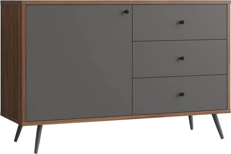 Dressoir Felipe Bruin Grijs MDF Breedte 118 cm Hoogte 76 cm Diepte 40 cm Met lades Met planken Met openslaande deuren