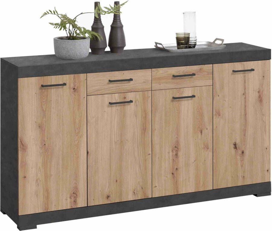 Dressoir Hermes Artisan Eiken Matera Breedte 160 cm Hoogte 89.9 cm Diepte 34.9 cm Met lades Met planken Met openslaande deuren